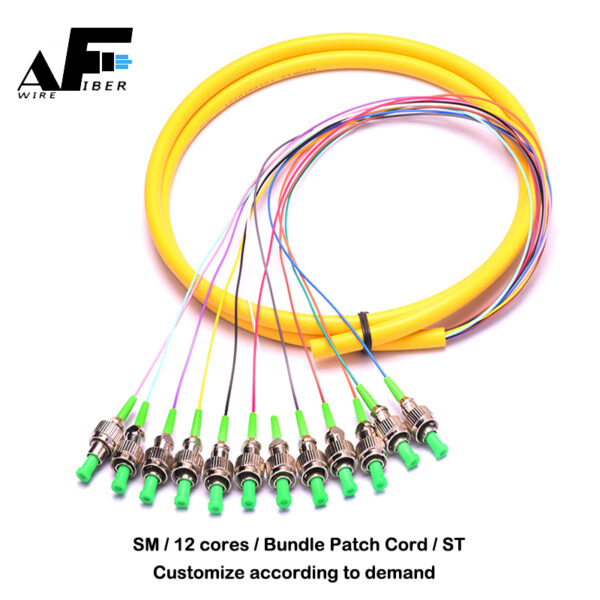 Awire Optic Fiber cable SM ribbon bundle pigtail 12cores ST connector WPT84007 for FTTH